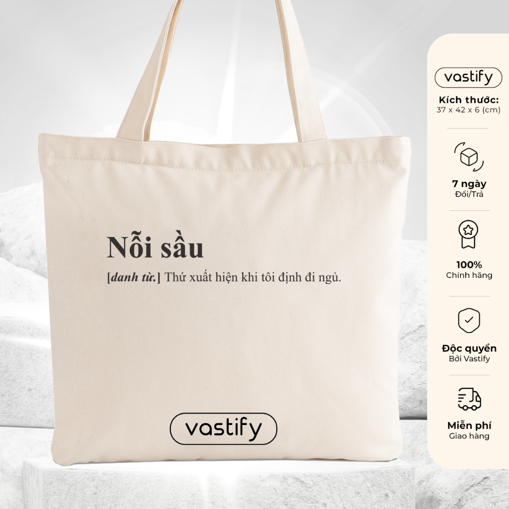 Túi tote vải canvas túi đeo vai đi học đi chơi Vastify Q004 có ngăn phụ có khóa kéo miệng thời trang phong cách Hàn Quốc