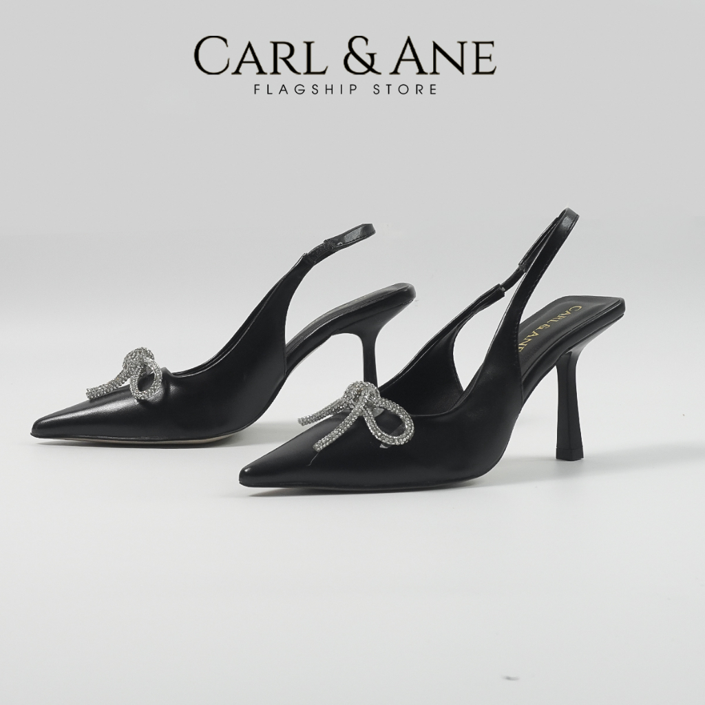 Carl & Ane - Giày mũi nhọn đính đá pha lê sang trọng dự tiệc cao 8cm màu trắng - WD008 [Form to lùi 1 size]