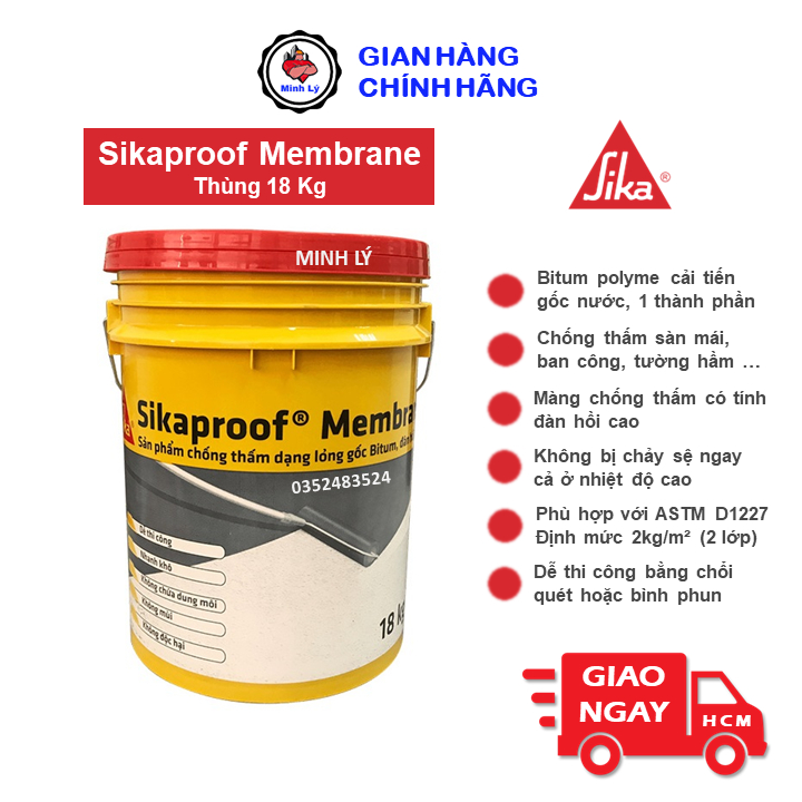 [Hỏa Tốc] Sikaproof Membrane 18kg – Màng lỏng chống thấm bitum polyme (Chống thấm nhựa đường) Sika