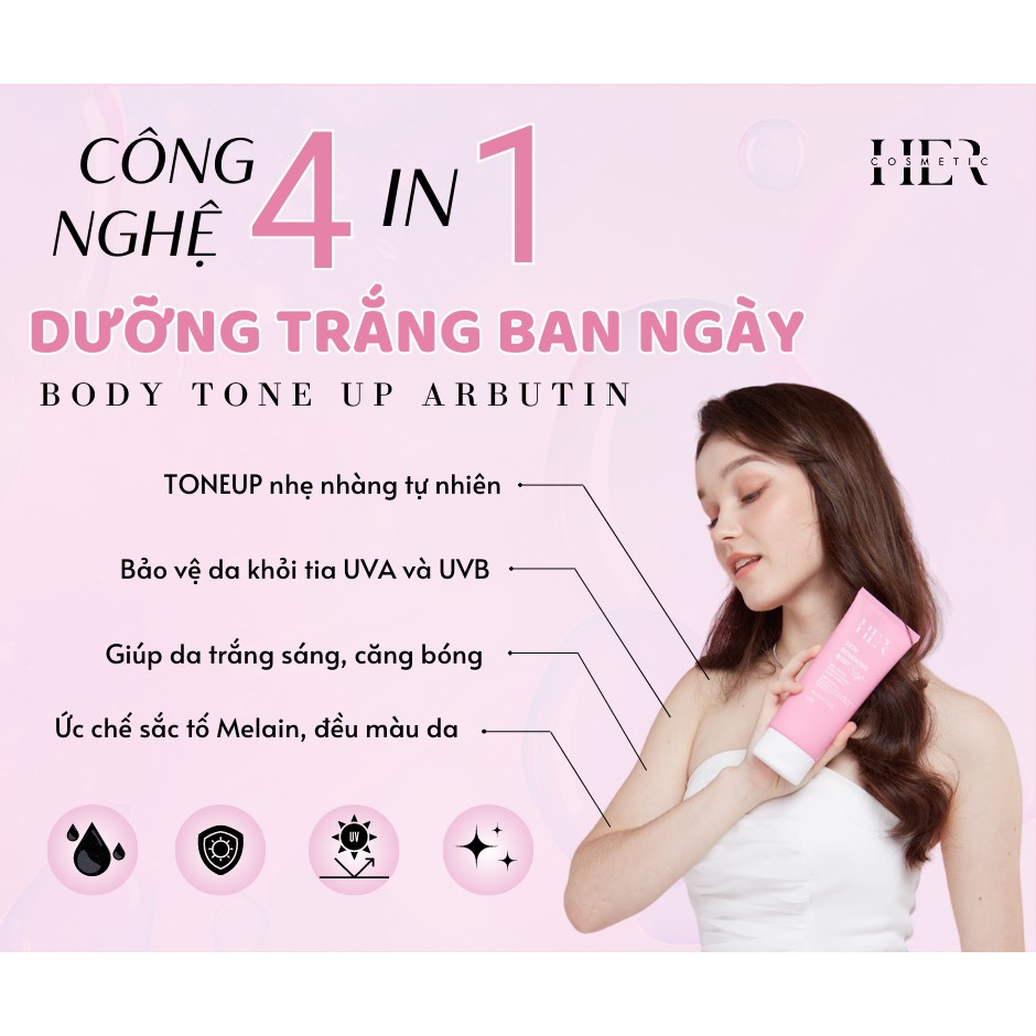 Kem Body Skin Renewing Body Tone Up SPF 30 PA ++ Hercosmetic Ban Ngày, NIACINAMIDE,ALPHA ARBUTIN, Dưỡng Trắng Tuýp 200gr