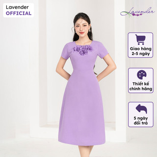 Đầm công sở thiết kế lavender màu tím dáng a hoa laser d2853