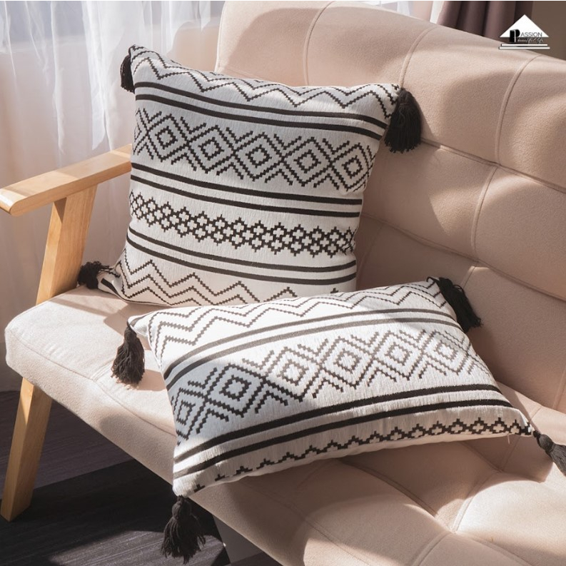 Vỏ Gối Tựa Lưng Sofa Họa Tiết Trắng Đen Phong Cách Bắc Âu Sang Trọng