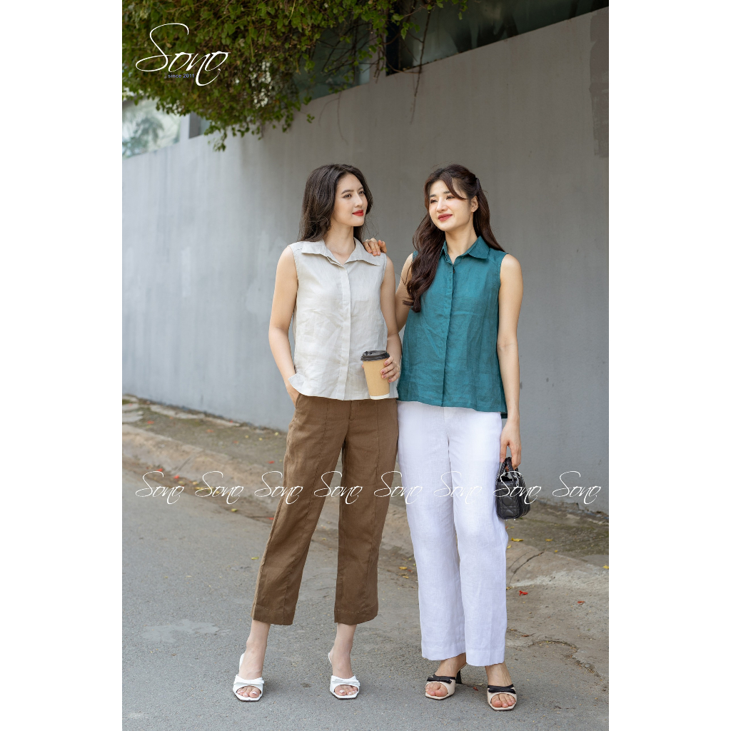 Sono - Áo Sơ Mi Chất Liệu Linen Sát Nách Công Sở Trẻ Trung