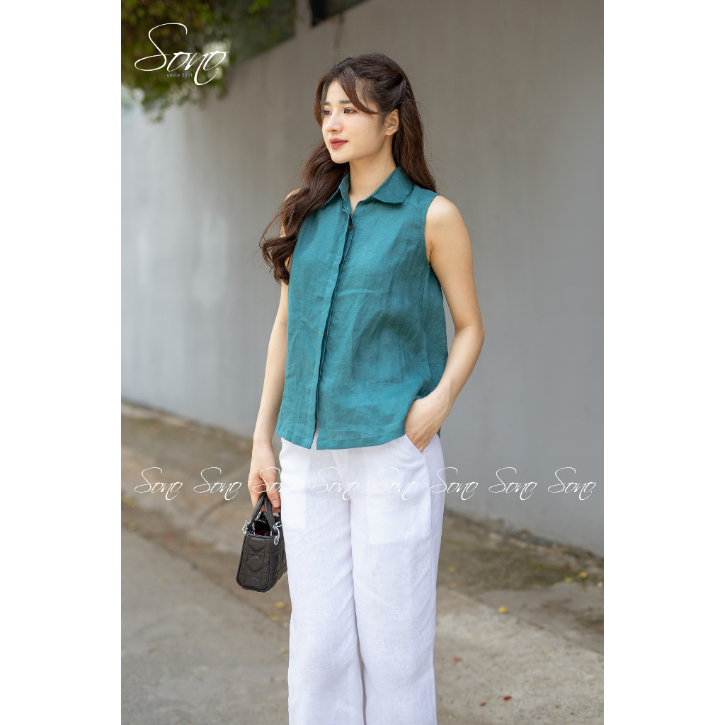 Sono - Áo Sơ Mi Chất Liệu Linen Sát Nách Công Sở Trẻ Trung