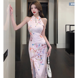 Sườn xám hoa cách tân xẻ tà Maderin 122