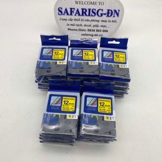 Cuộn băng nhãn 12mm TZ2-FX631 siêu dẻo chữ đen nền vàng dùng cho máy Brother P-touch.