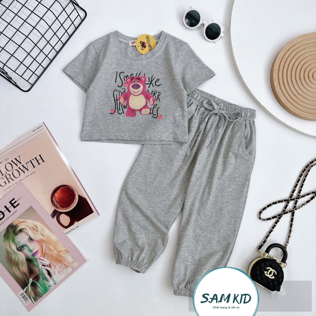 Đồ bộ bé gái quần dài bo chân 6 Màu gấu pháp sư