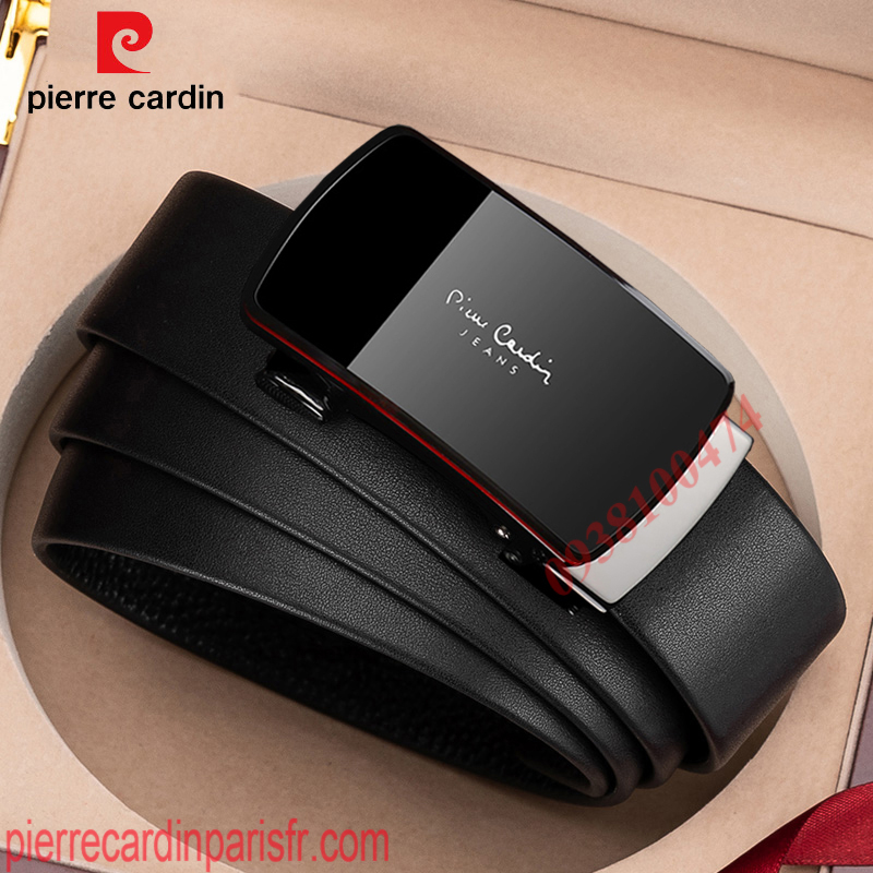Thắt lưng Pierre Cardin chính hãng viền đỏ khóa trượt tự động dây da bò xịn PCJ1069