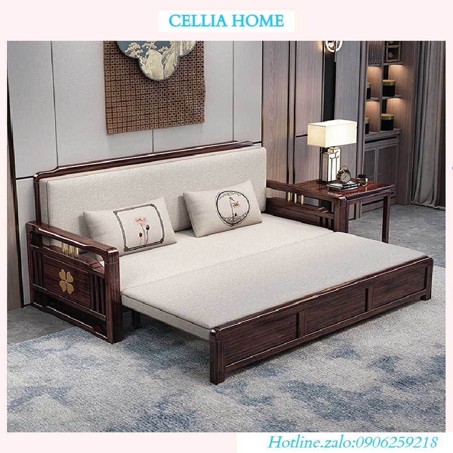 Giường sofa gỗ nguyên khối phong cách cổ điển, Giường sofa đa chức năng cho căn hộ kéo ra gấp gọn tiện ích