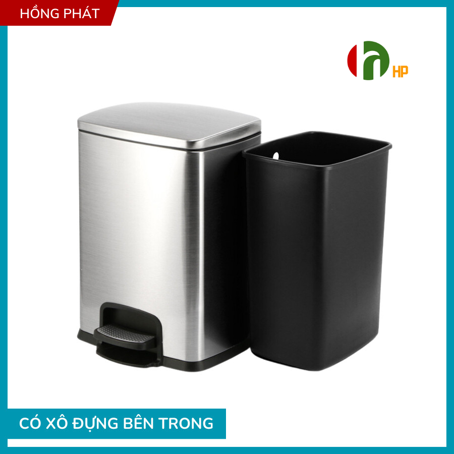 Thùng Rác  Bàn Đạp Hình Chữ Nhật 20L/30L Có Nắp Đóng Êm, Thép Không Gỉ VPH-YS-HPB-105B/105