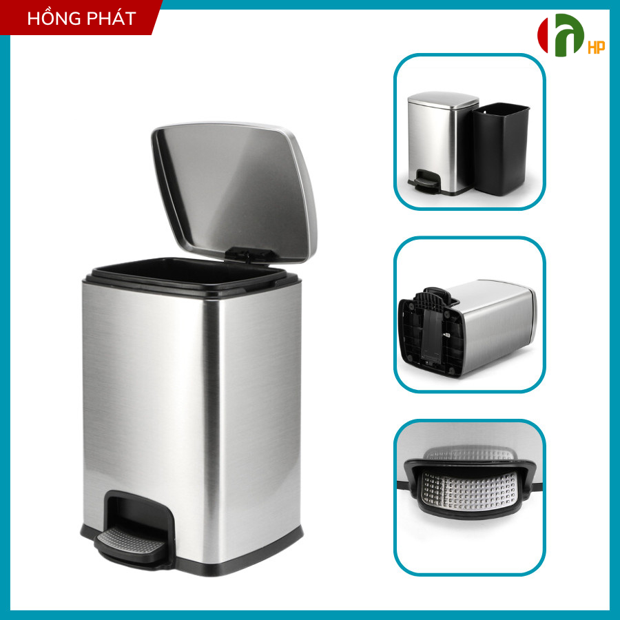 Thùng Rác  Bàn Đạp Hình Chữ Nhật 20L/30L Có Nắp Đóng Êm, Thép Không Gỉ VPH-YS-HPB-105B/105