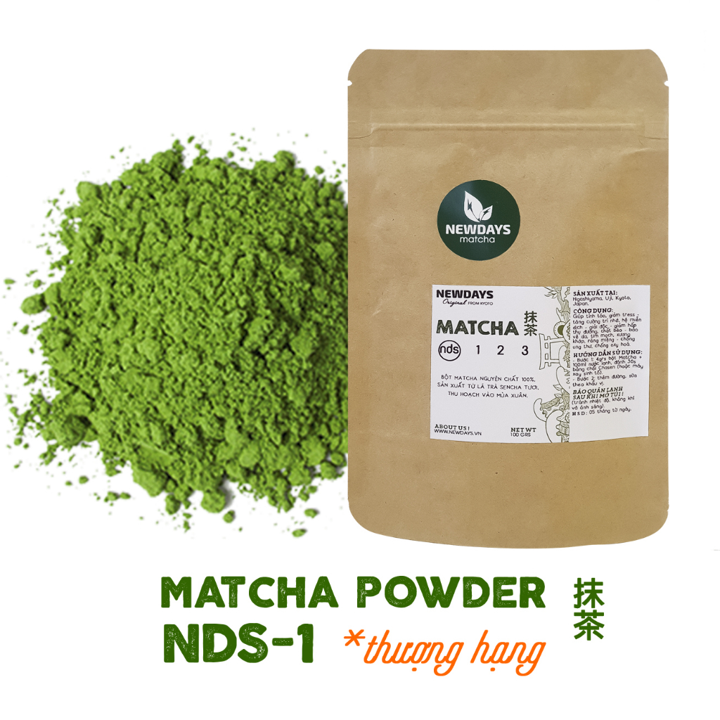 Bột trà xanh Matcha Uji THƯỢNG HẠNG (NDS-1) gói 100g nhập khẩu Nhật Bản - Newdays Japanese Matcha