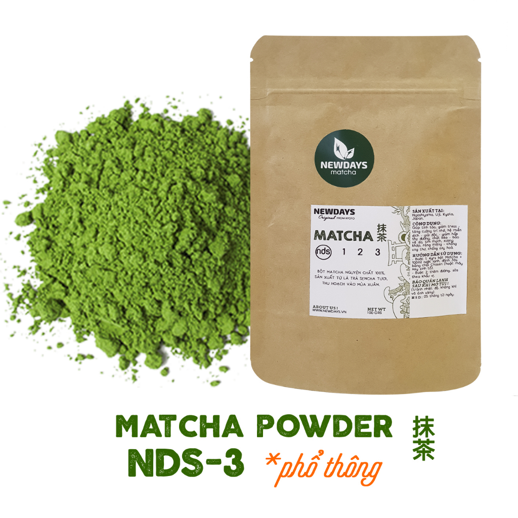 Bột trà xanh Matcha Uji PHỔ THÔNG (NDS-3) gói 100g nhập khẩu Nhật Bản - Newdays Japanese Matcha