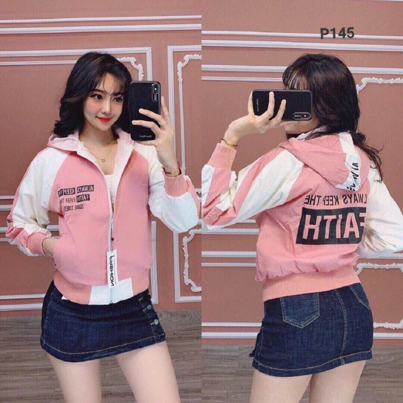 Áo Khoác Nữ Vải Dù In Chữ Phong Cách