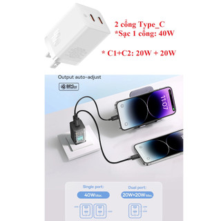 Củ sạc nhanh 40W 2 cổng C+C Baseus GaN5 Pro CCGAN40CS-M