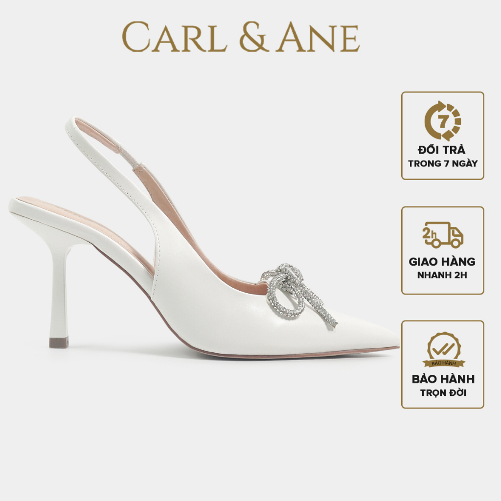 Carl & Ane - Giày mũi nhọn đính đá pha lê sang trọng dự tiệc cao 8cm màu trắng - WD008