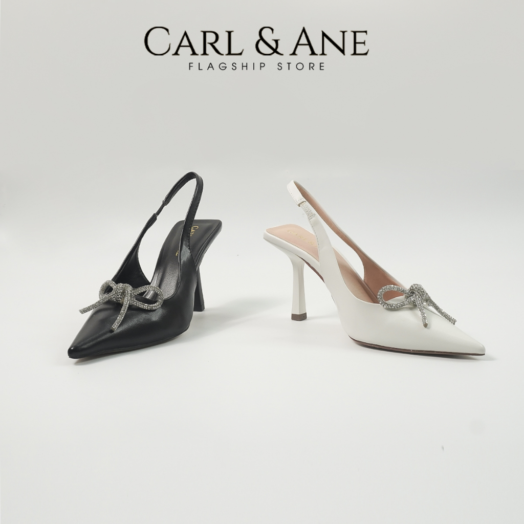 Carl & Ane - Giày mũi nhọn đính đá pha lê sang trọng dự tiệc cao 8cm màu trắng - WD008