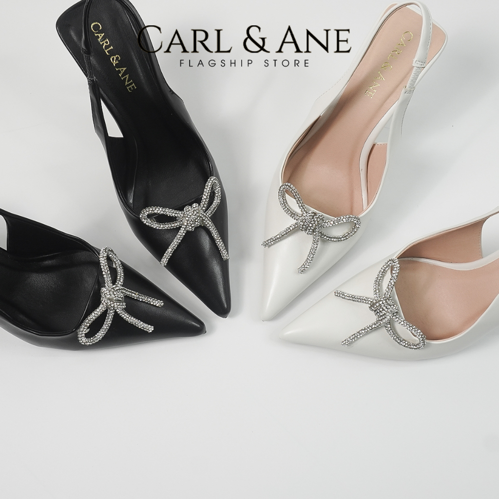 Carl & Ane - Giày mũi nhọn đính đá pha lê sang trọng dự tiệc cao 8cm màu trắng - WD008