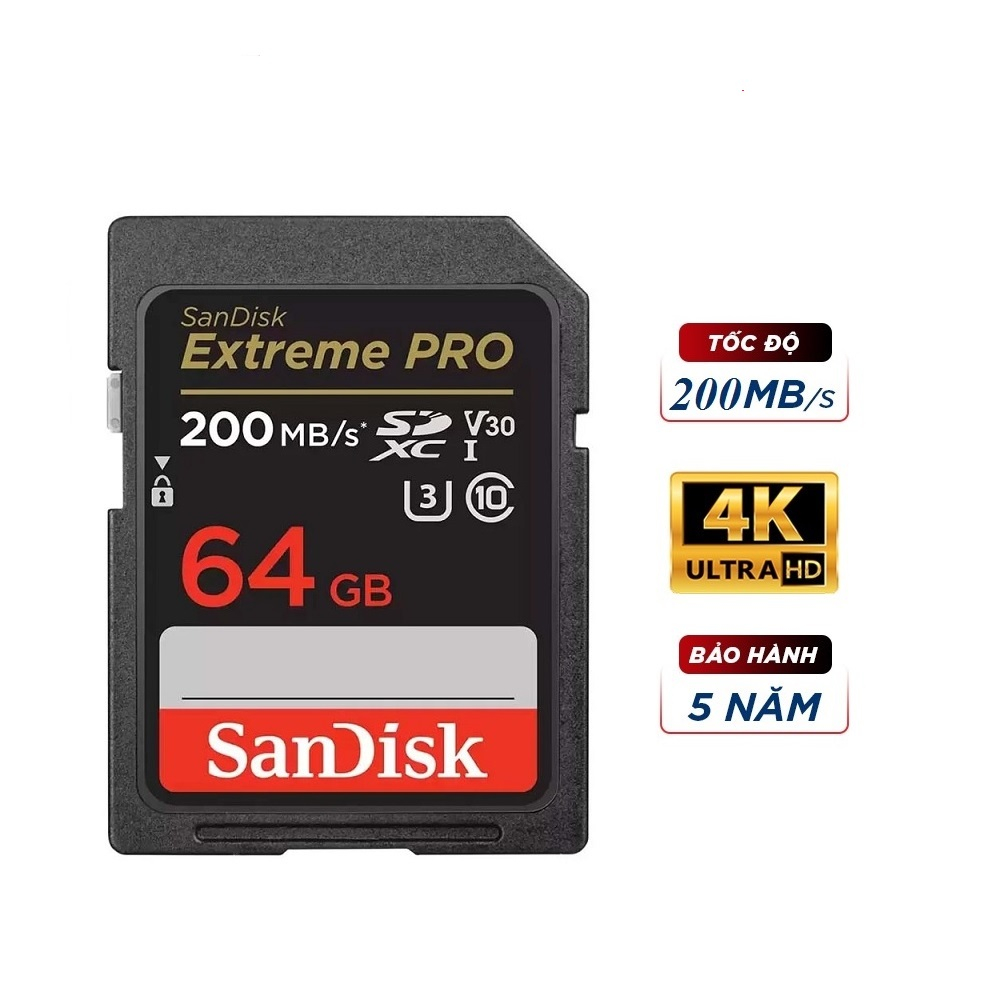 Thẻ nhớ SDXC SanDisk Extreme Pro U3 V30 64GB 200MB/s