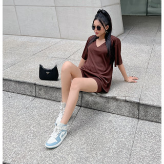 Bộ Basic thun gân quần đùi áo tay ngắn cổ tim chất vải thoáng khí, mát mẻ phù hợp thời tiết mùa hè - Đồ bộ Châu Sa cao c