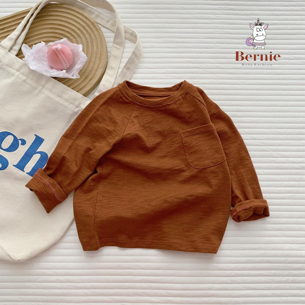 Áo phông dài tay bé trai bé gái, áo thun trơn dài tay màu trắng đen vàng xanh cam xám nâu 8 đến 25kg SHUSHI