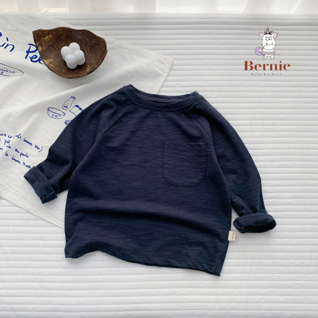 Áo phông dài tay bé trai bé gái, áo thun trơn dài tay màu trắng đen vàng xanh cam xám nâu 8 đến 25kg SHUSHI