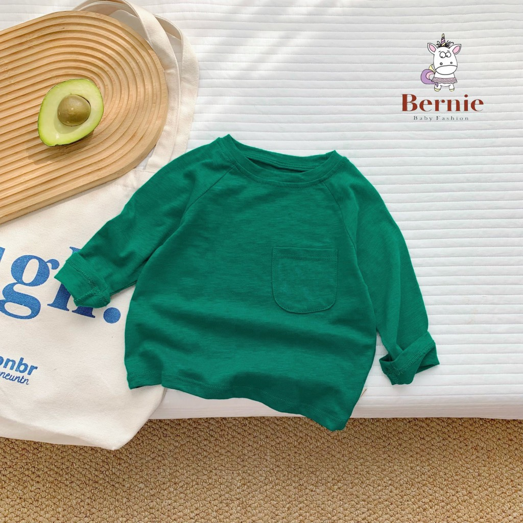 Áo phông dài tay bé trai bé gái, áo thun trơn dài tay màu trắng đen vàng xanh cam xám nâu 8 đến 25kg SHUSHI