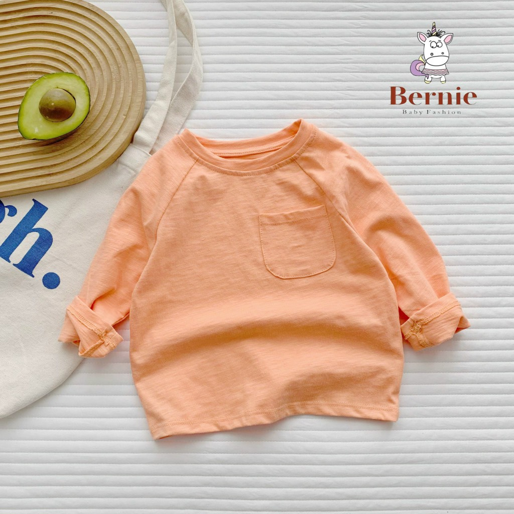 Áo phông dài tay bé trai bé gái, áo thun trơn dài tay màu trắng đen vàng xanh cam xám nâu 8 đến 25kg SHUSHI