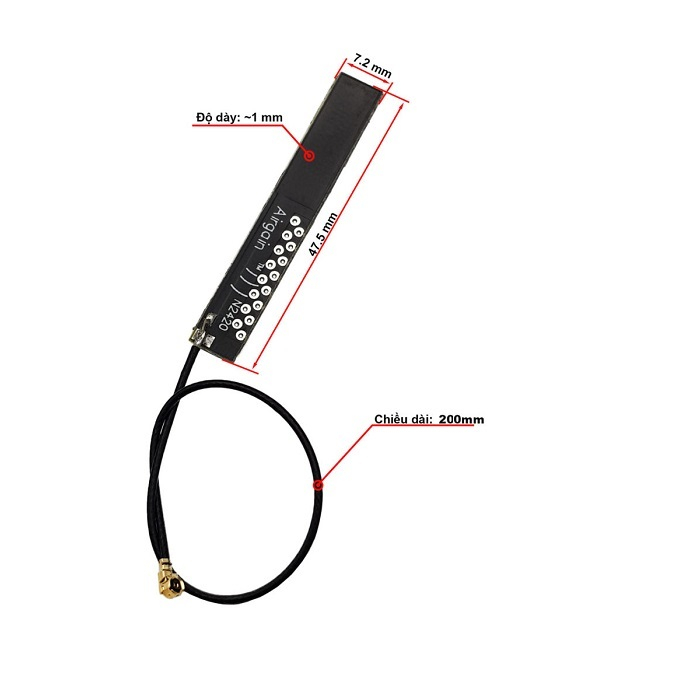 Anten Wifi 2.4G 4dBi PCB Chân IPEX Cáp 20cm