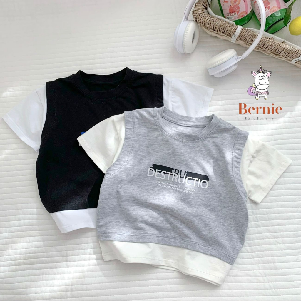 Set bé trai hiphop basic unisex phong cách hàn quốc thun cotton màu đen màu ghi 1 đến 7 tuổi BERNIE