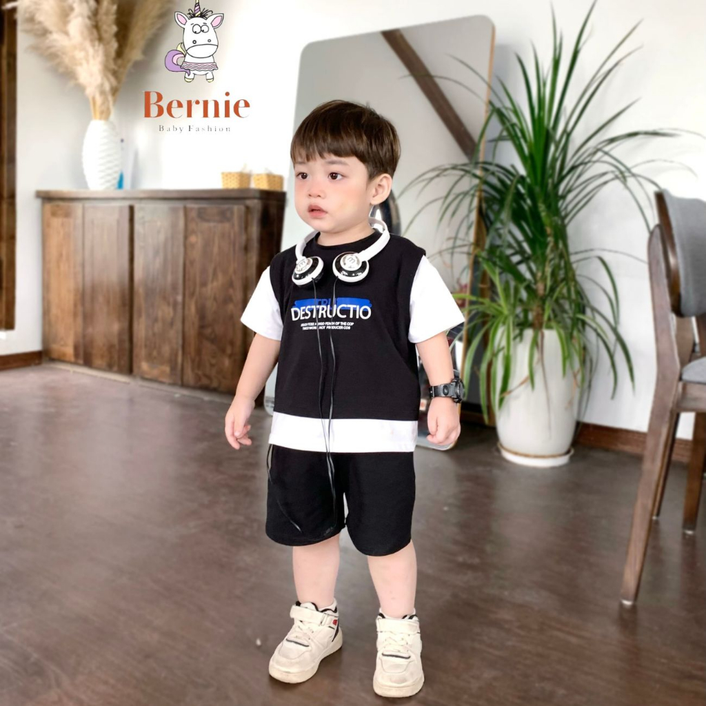 Set bé trai hiphop basic unisex phong cách hàn quốc thun cotton màu đen màu ghi 1 đến 7 tuổi BERNIE