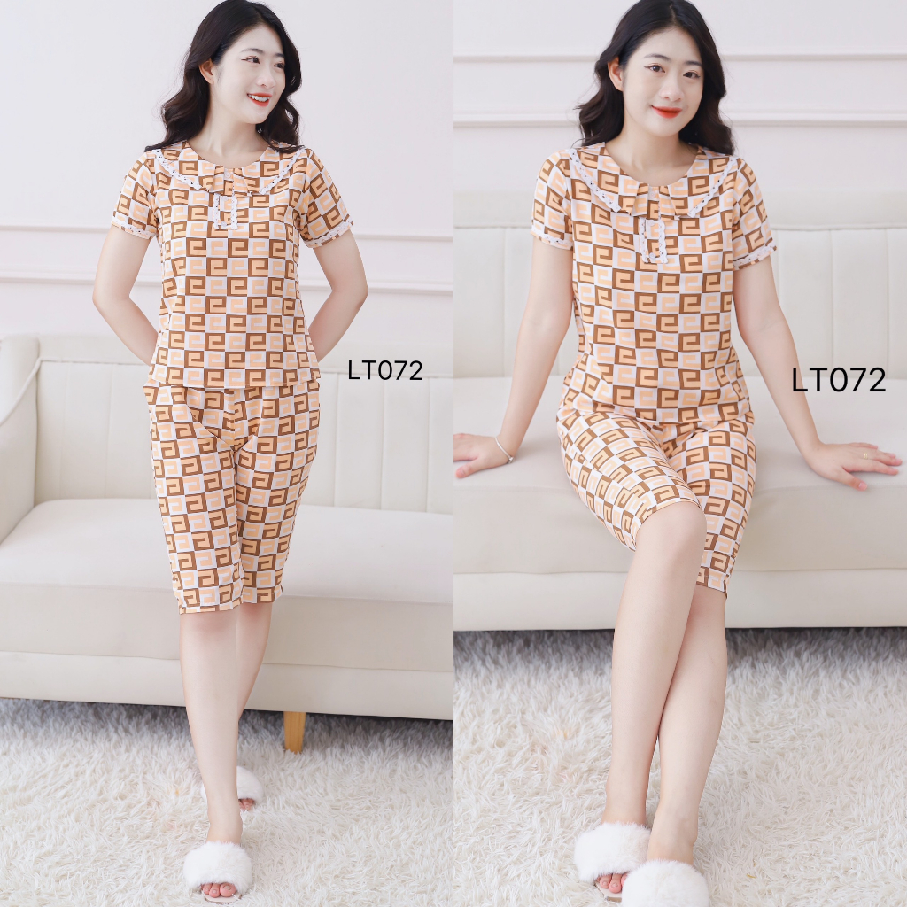 Đồ bộ mặc nhà, bộ quần áo nữ mặc nhà mẫu lửng vải lụa mềm LT027
