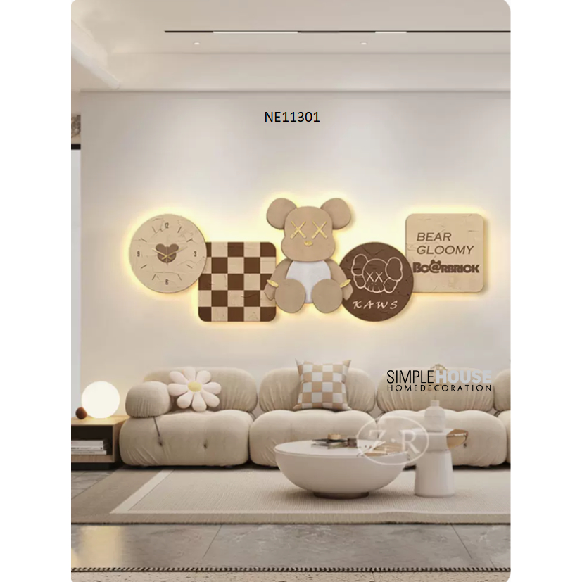 Tranh Treo Tường Tráng Gương Đèn LED BEARBRICK-KAWS,Trang Trí Nhà Cửa,Phòng Khách,Phòng Làm Việc, Cửa Hàng- Simple House