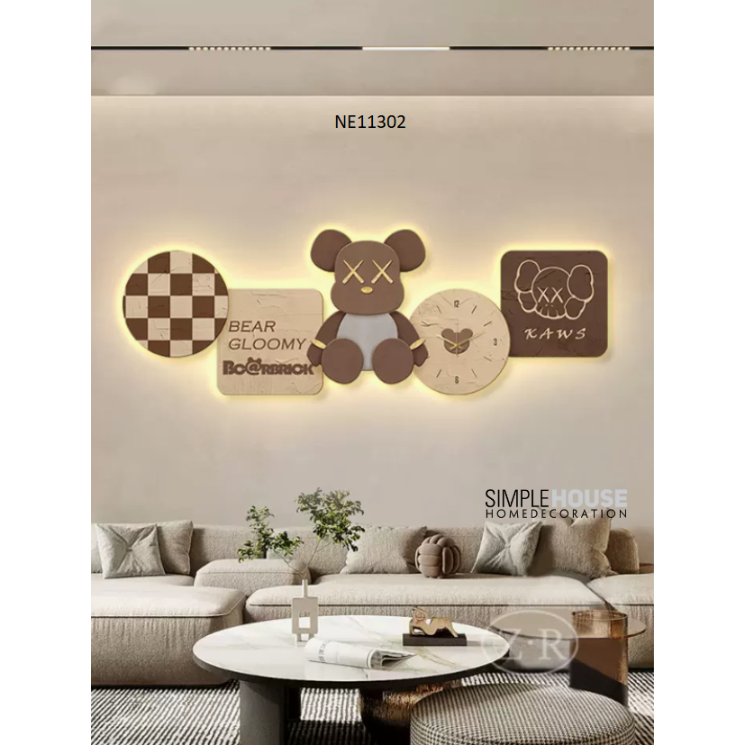 Tranh Treo Tường Tráng Gương Đèn LED BEARBRICK-KAWS,Trang Trí Nhà Cửa,Phòng Khách,Phòng Làm Việc, Cửa Hàng- Simple House