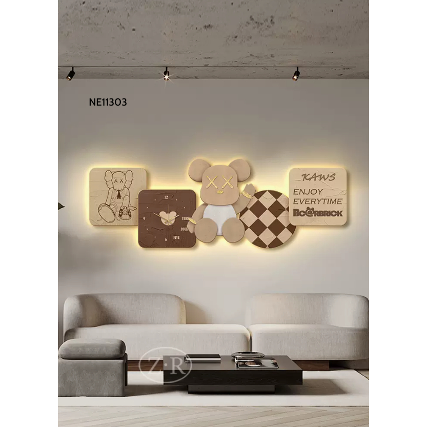 Tranh Treo Tường Tráng Gương Đèn LED BEARBRICK-KAWS,Trang Trí Nhà Cửa,Phòng Khách,Phòng Làm Việc, Cửa Hàng- Simple House