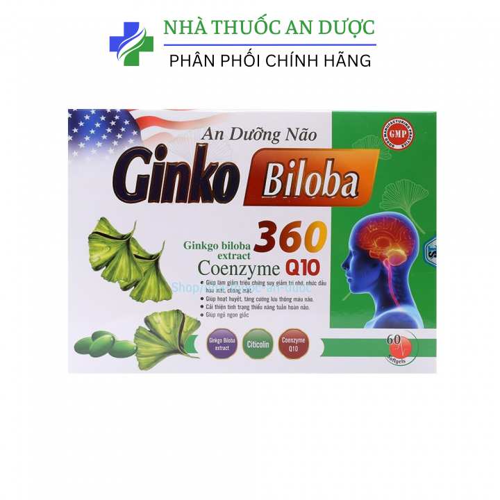 Hoạt huyết tăng cường trí nhớ An dưỡng não Ginko Biloba 360 giảm đau đầu, hoa mắt, chóng mặt – Hộp 60 viên