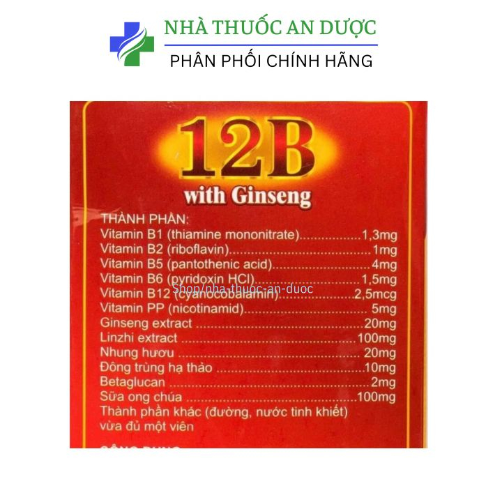 Bổ sung vitamin 12B With Ginseng – Giúp bồi bổ cơ thể, ăn ngủ ngon, cho người suy nhược, sau bệnh hộp 100 viên