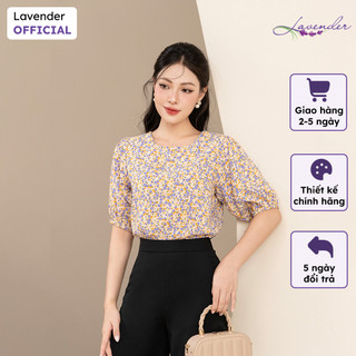 Áo sơ mi công sở nữ lavender hoa tím nhí lụa hàn cổ tròn a2870