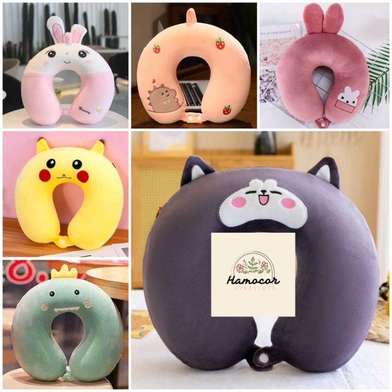 Gối chữ u kê cổ, gối đỡ cổ nhiều hình dễ thương ruột cao su- ruột bông cho dân văn phòng