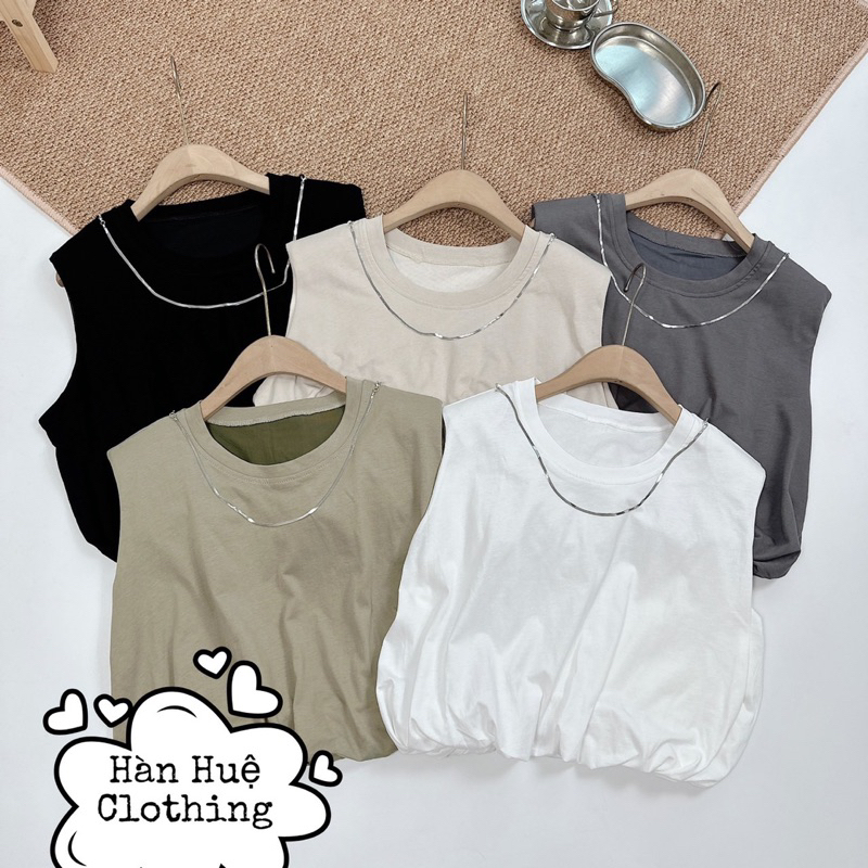 Áo sát nách thun trơn gấu phồng , cổ dây xích