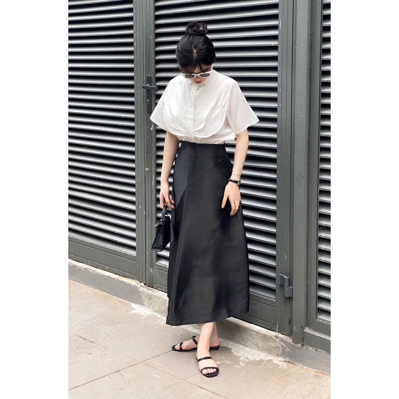 Áo sơ mi Christa thô mềm mát ngắn tay không nhăn cổ cách điệu