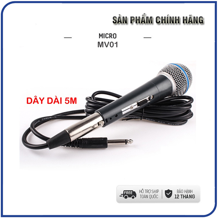 Micro Karaoke có dây Ontekco MV-01 Cao cấp, Dây dài 5m, Chuyên dùng cho Loa kéo, amply, loa bluetooth, Vang