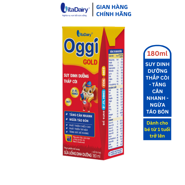 Sữa uống dinh dưỡng Oggi Gold 180ml giúp bé tăng cân nhanh, ngừa táo bón - lốc 4 hộp - VitaDairy