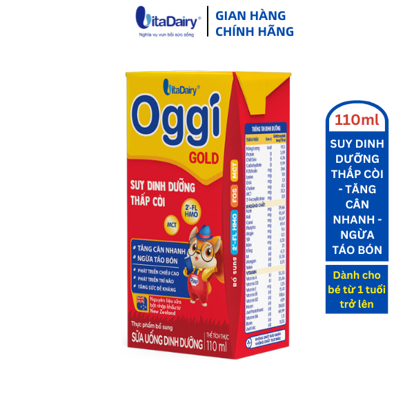 Sữa uống dinh dưỡng Oggi Gold 110ml giúp bé tăng cân nhanh, ngừa táo bón - Lốc 4 hộp - VitaDairy