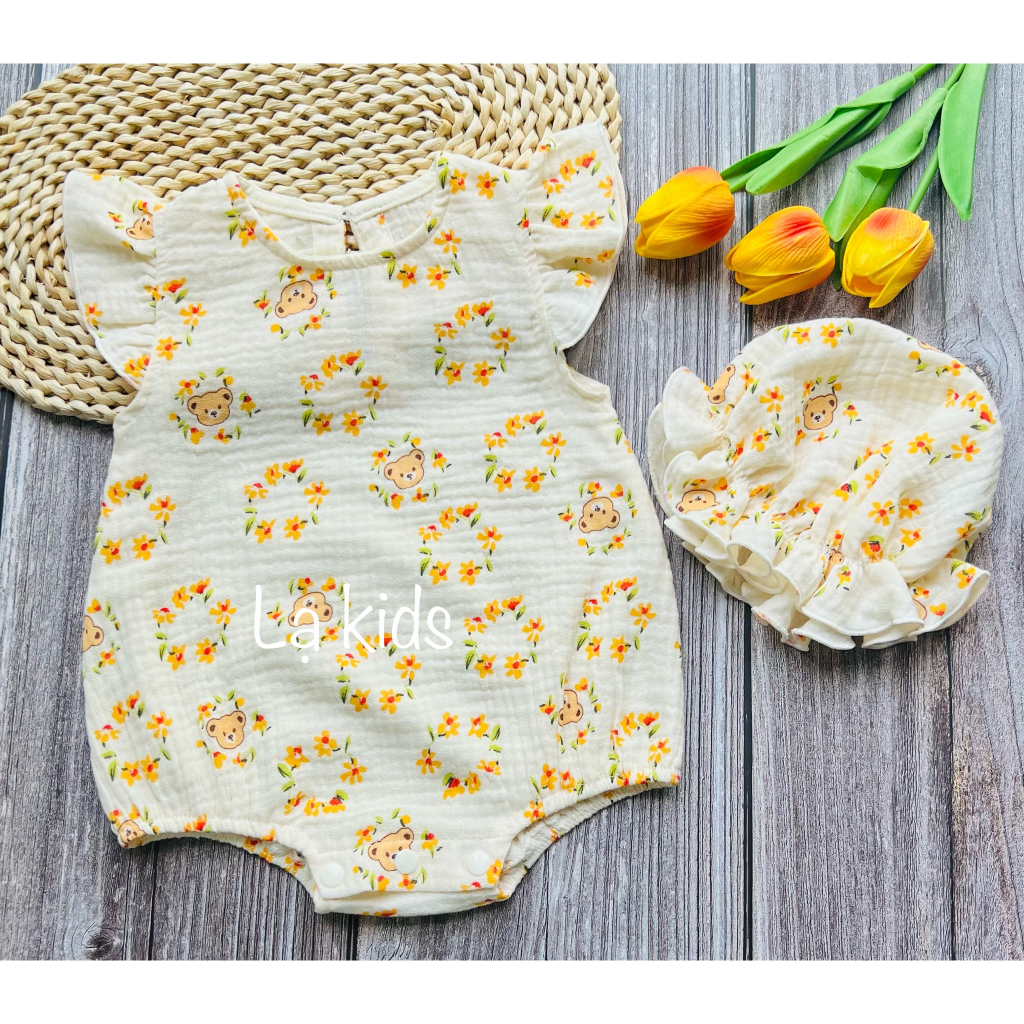 Body xô muslin cánh tiên mềm mát cho bé gái 0-18 tháng,