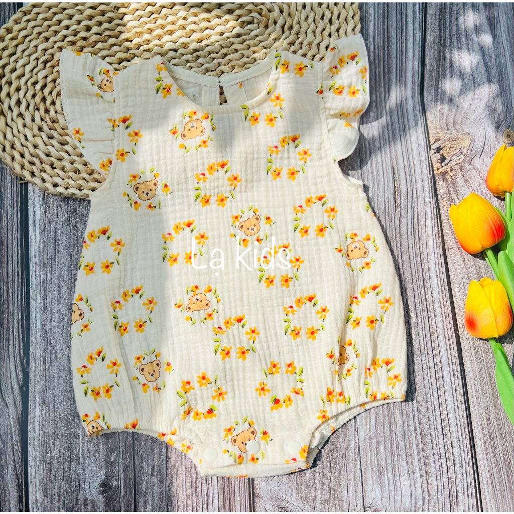 Body xô muslin cánh tiên mềm mát cho bé gái 0-18 tháng,