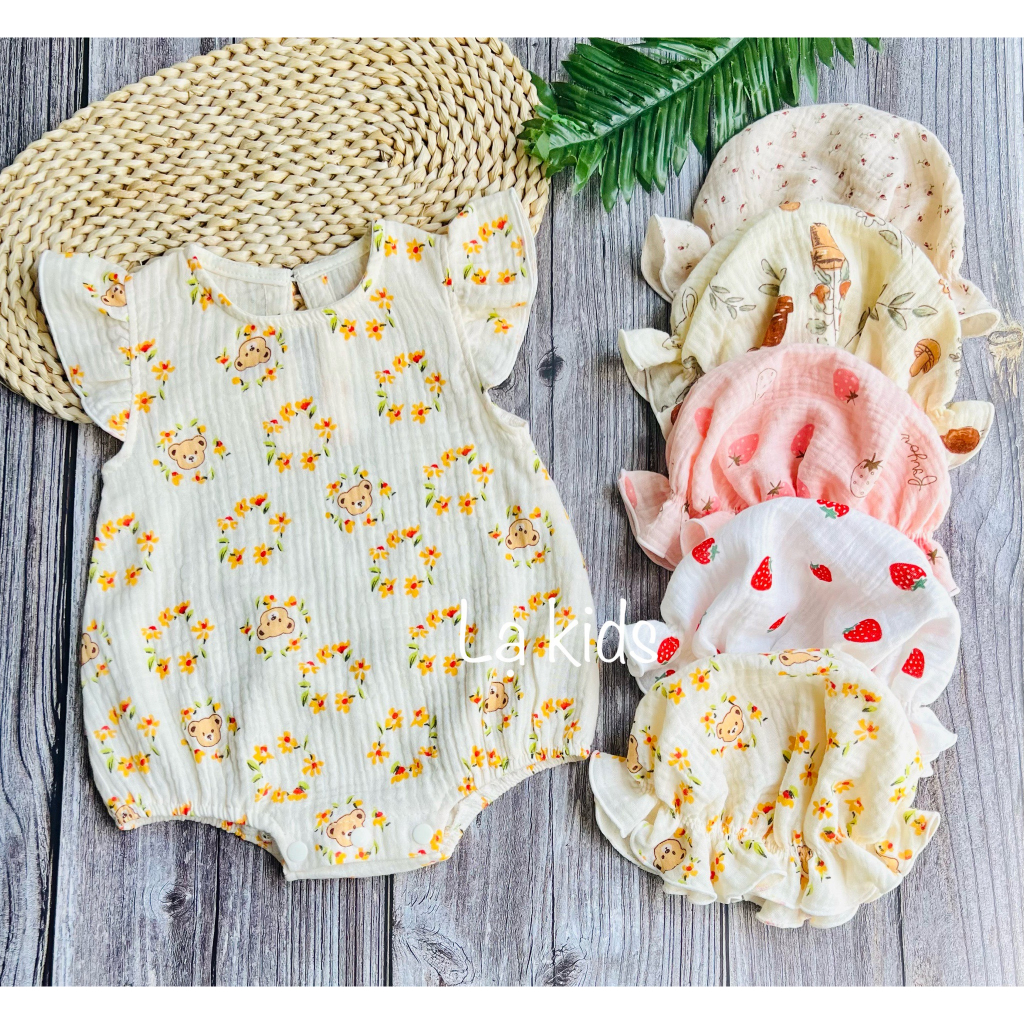 Body xô muslin cánh tiên mềm mát cho bé gái 0-18 tháng,
