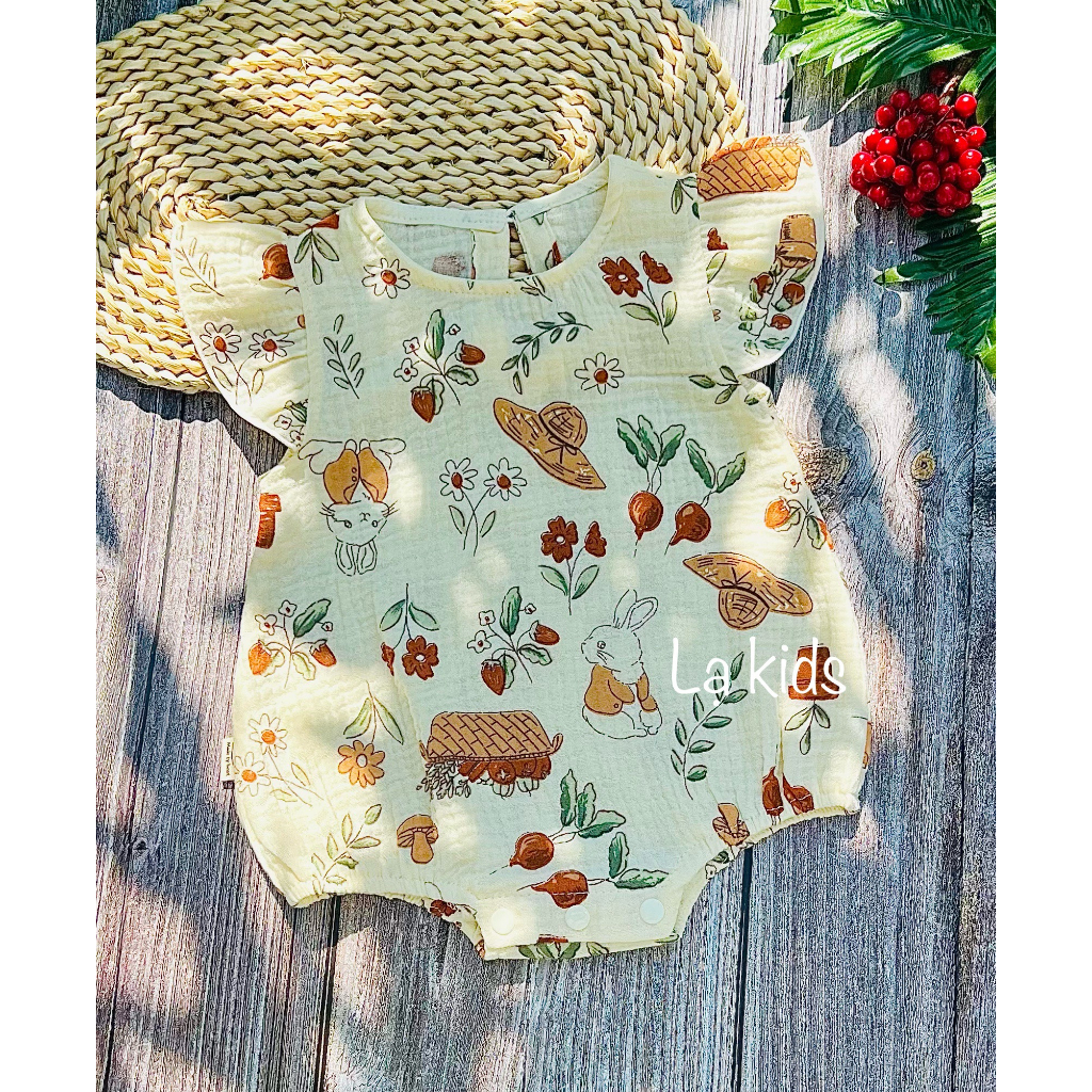 Body xô muslin cánh tiên mềm mát cho bé gái 0-18 tháng,