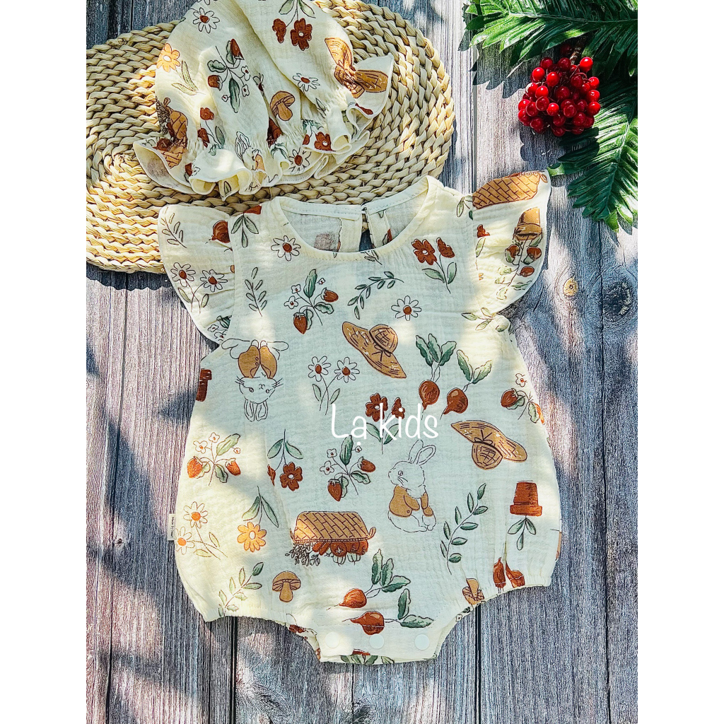 Body xô muslin cánh tiên mềm mát cho bé gái 0-18 tháng,