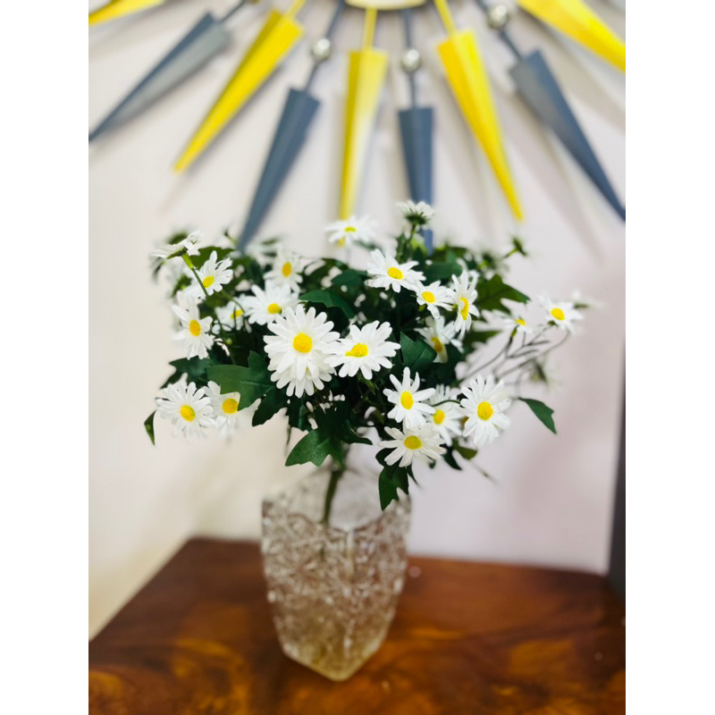 Hoa lụa nhập khẩu. bình hoa cúc hoạ mi để bàn. 30-35cm cao